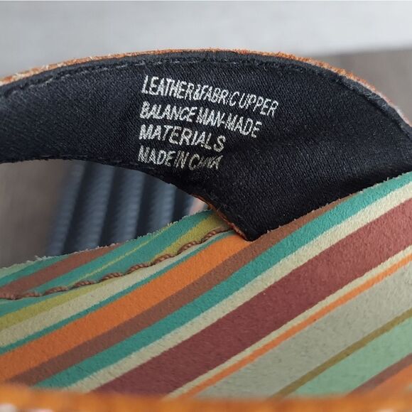 Bass Multi Stripe Flip Flops Sandals Orange Leather Strap Women’s 9M Shoes - Picture 8 of 8